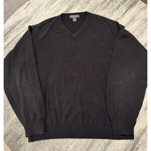Eddie Bauer Sweater Mens Black V-Neck Pullover Outdoor 100% Cotton XL